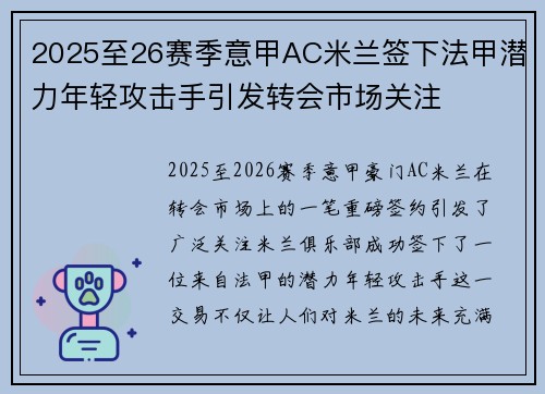 2025至26赛季意甲AC米兰签下法甲潜力年轻攻击手引发转会市场关注